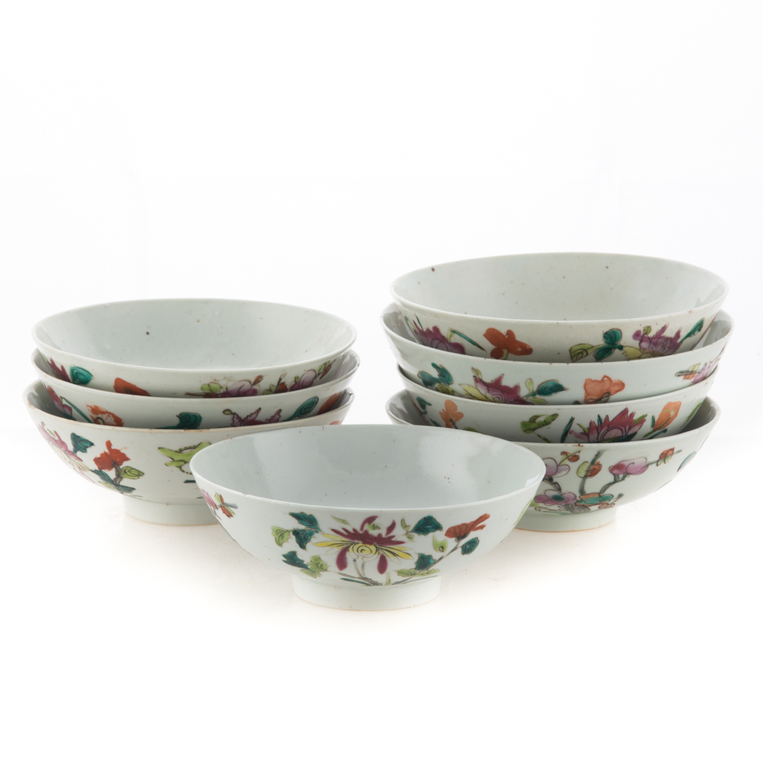 Appraisal: Eight Chinese Export Famille Rose rice bowls in Diam