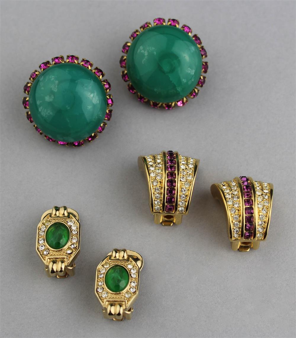 Appraisal: CHRISTIAN DIOR EARRING COLLECTION the faux jade cabochon earrings with