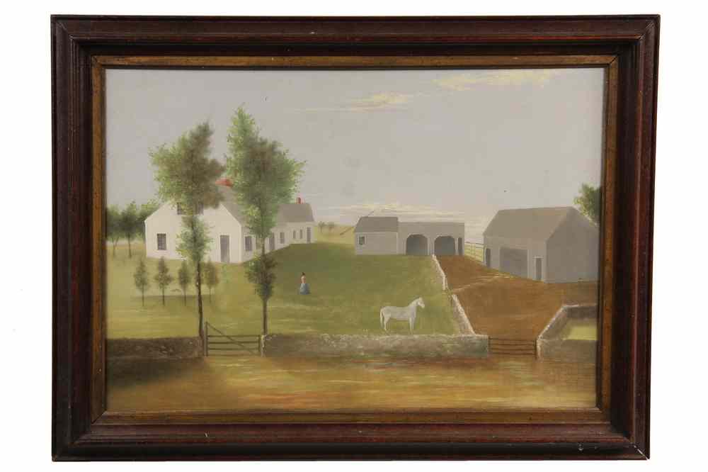 Appraisal: OOC - th c Maine Primitive View of a Farmhouse