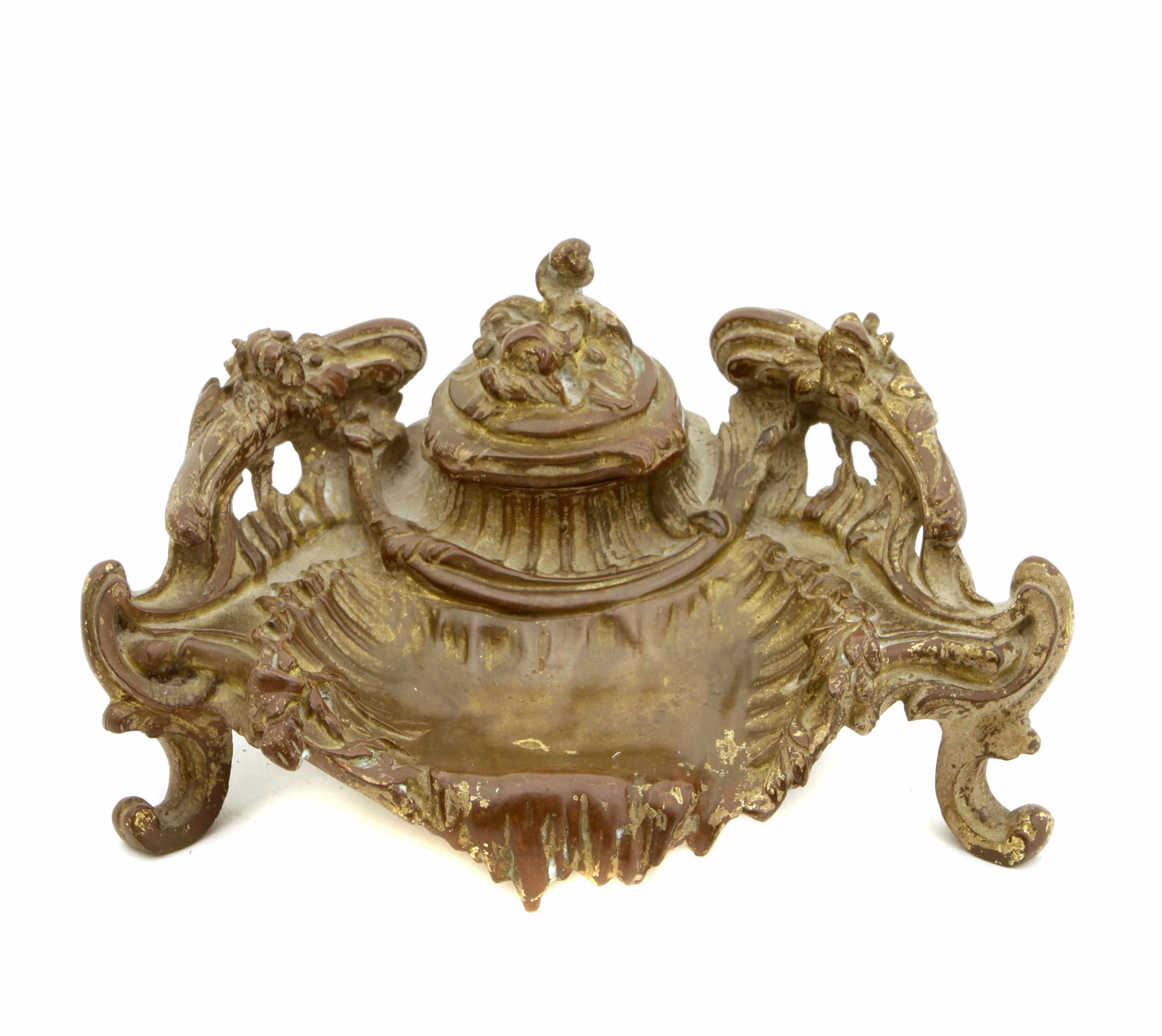 Appraisal: A Louis XV style parcel gilt bronze inkwell width in