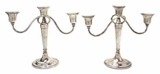 Appraisal: A Pair of Mexican Sterling Silver Three-Light Candelabra Heather each