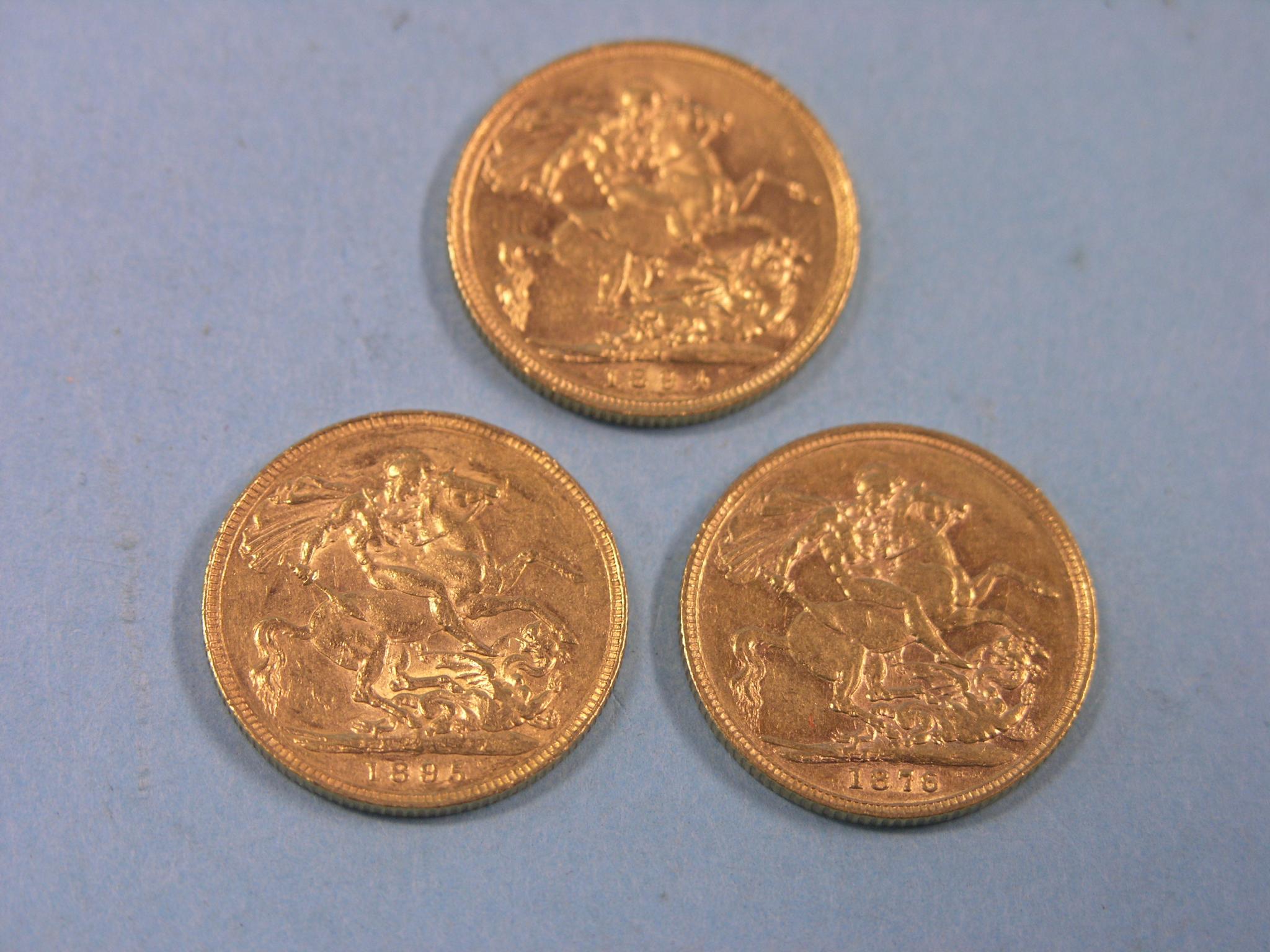 Appraisal: Three Victorian gold Sovereigns includes Sydney mint