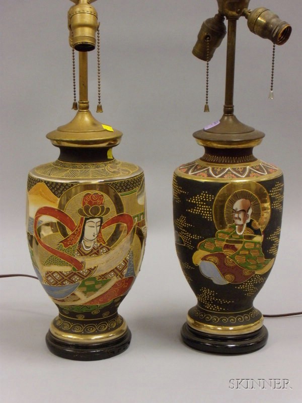 Appraisal: Near Pair of Japanese Satsuma Vase Table Lamps