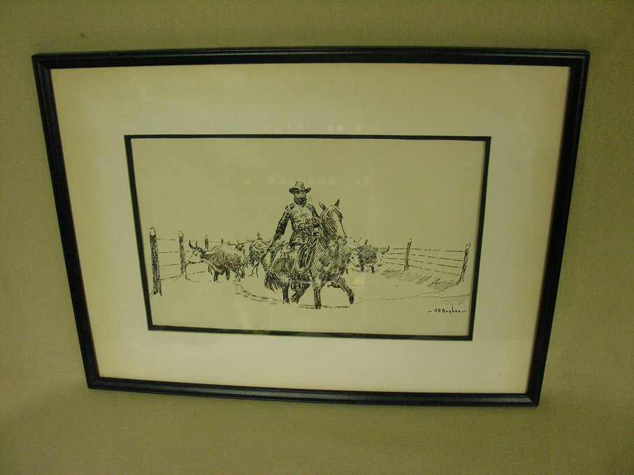 Appraisal: H D BUGBEE WESTERN INK DRAWING THE CATTLE DRIVE Artist