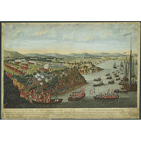 Appraisal: HAND-COLORED ENGRAVING A View of the Taking of Quebec framed