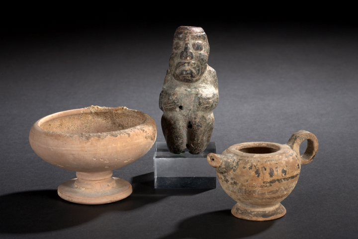 Appraisal: Two Ancient Mediterranean Terra Cotta Vessels including a miniature pitcher