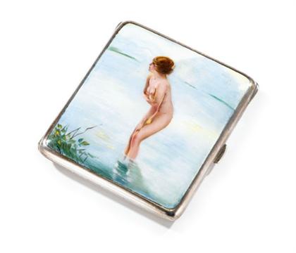 Appraisal: Austrian silver and enamel cigarette case circa The rectangular case