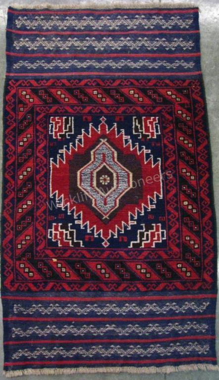 Appraisal: Handmade Oriental Mat traditional tribal Bagface design red field with