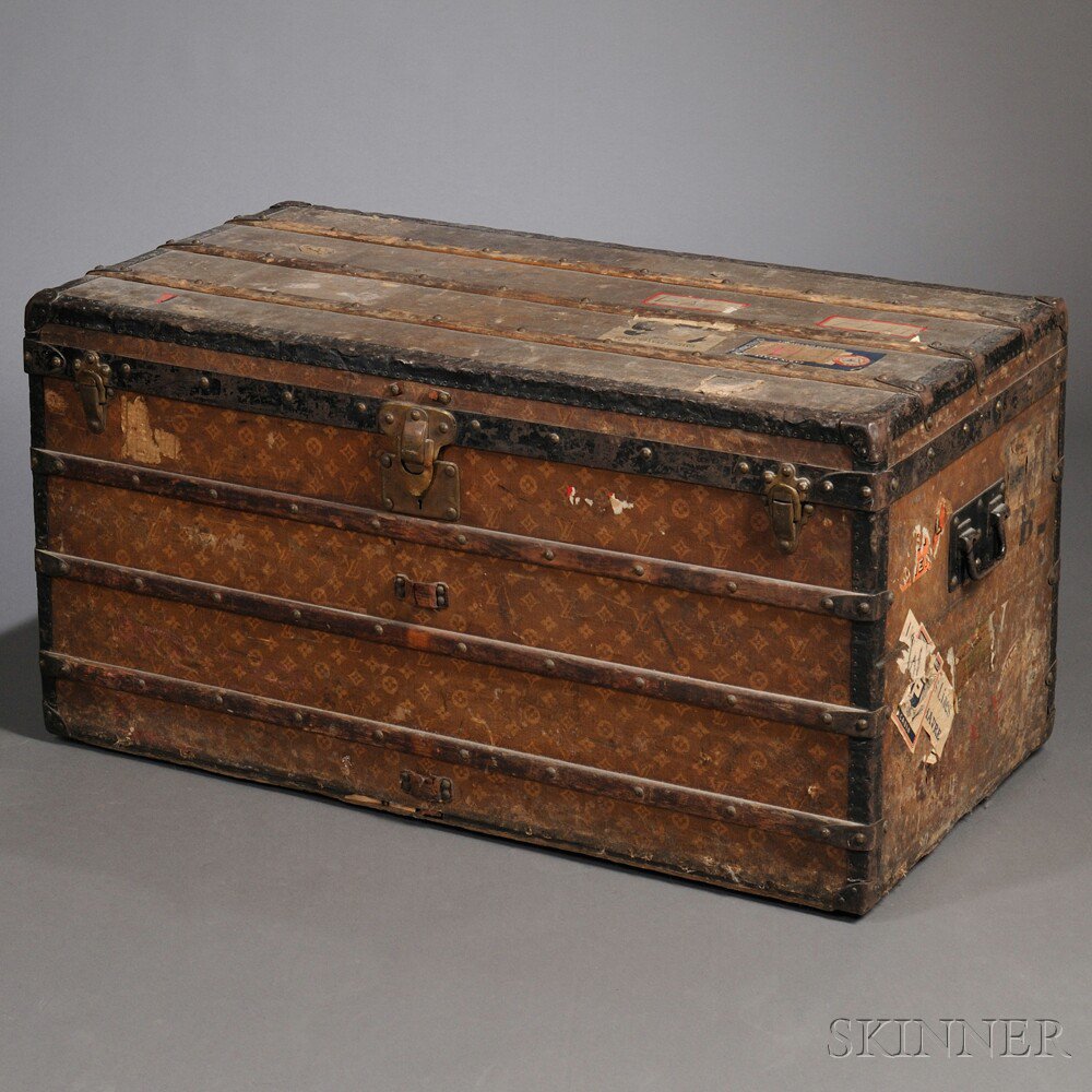 Appraisal: Louis Vuitton Wood-strapped Cloth-bound Trunk serial number of typical form