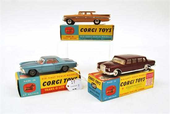 Appraisal: THREE CORGI MODELS INCLUDING BUICK RIVIERA METALLIC BLUE WITH RED