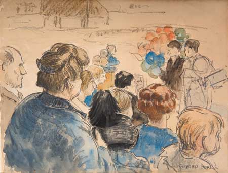 Appraisal: GIFFORD BEAL Spectators Watercolor over pencil on cream wove paper