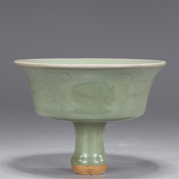 Appraisal: Chinese celadon glazed stem bowl with floral designs to exterior