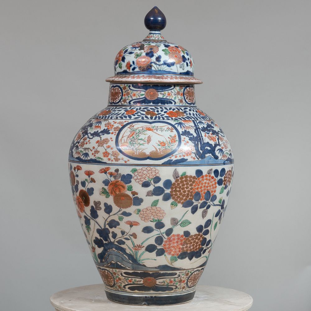 Appraisal: Japanese Imari Porcelain Vase and a Cover x in diam