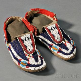 Appraisal: Lakota Beaded Hide Moccasins c last quarter th century with