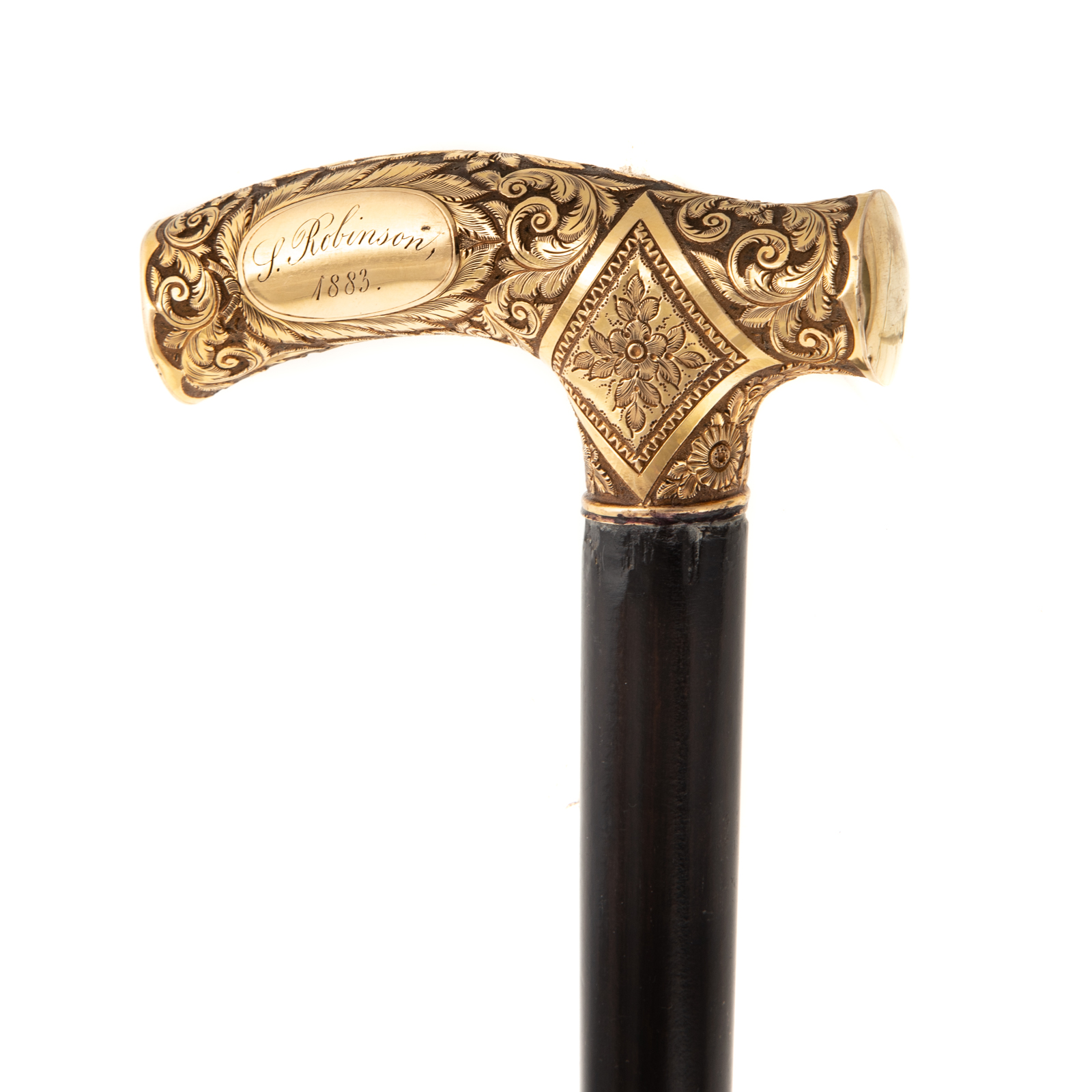 Appraisal: VICTORIAN K GOLD-MOUNTED WALKING STICK K gold handle ornately decorated