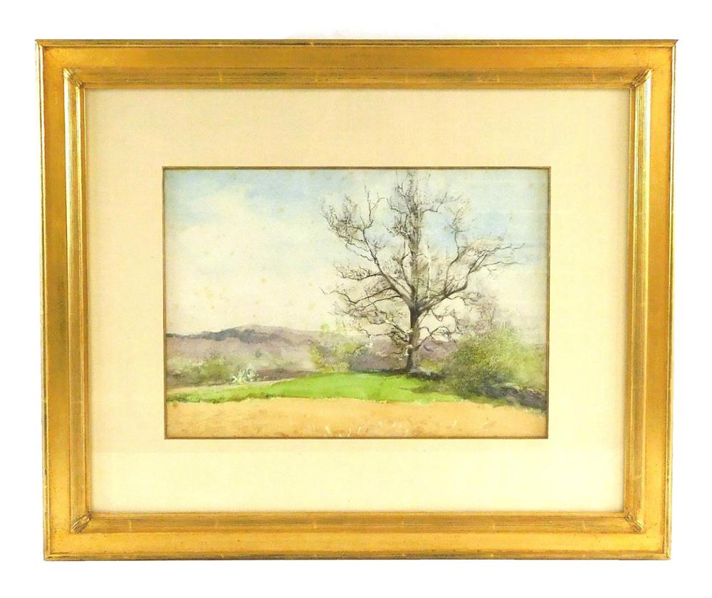 Appraisal: Burr Sisters Yellow-green Landscape with Pond watercolor on paper large