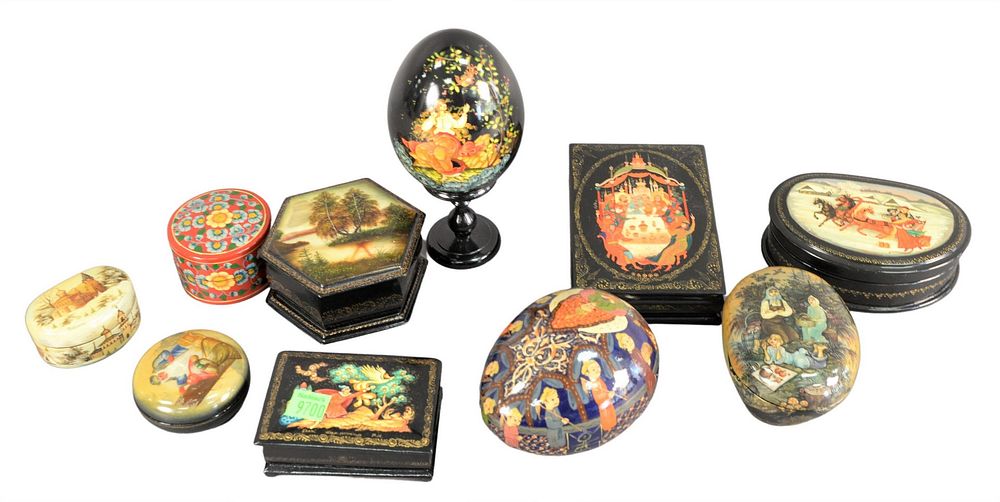 Appraisal: Group of Ten Russian Lacquer Items to include a lacquered