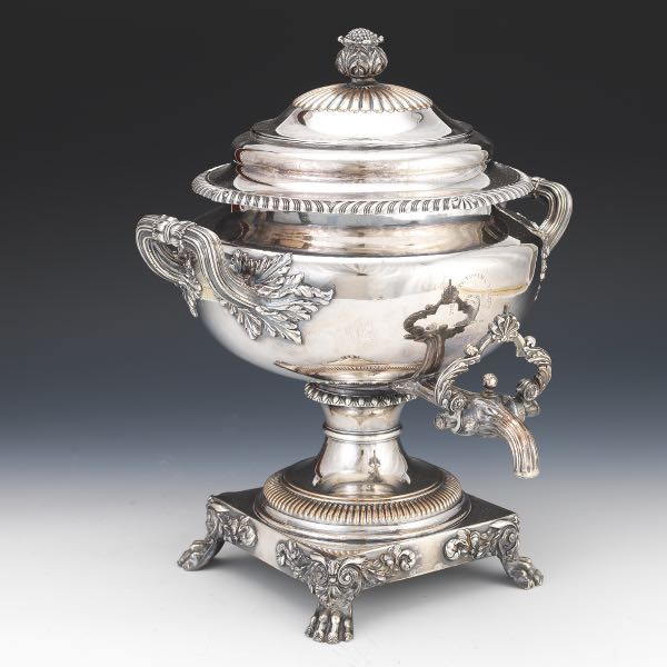 Appraisal: GEORGIAN SHEFFIELD PLATE HOT WATER URN CA x Silver plate