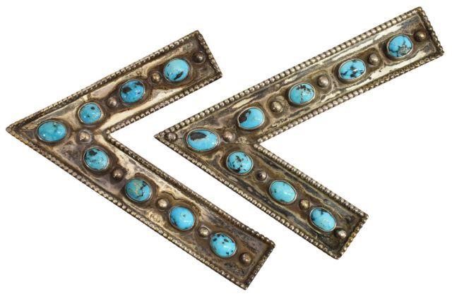 Appraisal: Native American silver content unknown collar tips with sixteen bezel-set