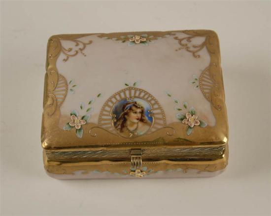 Appraisal: A Continental Handpainted Porcelain Box having a hinged top pink