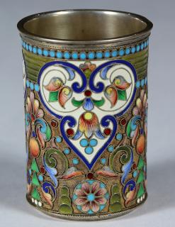 Appraisal: Russian silver-gilt beaker by Ivan Khlebnikov Moscow - the enameled