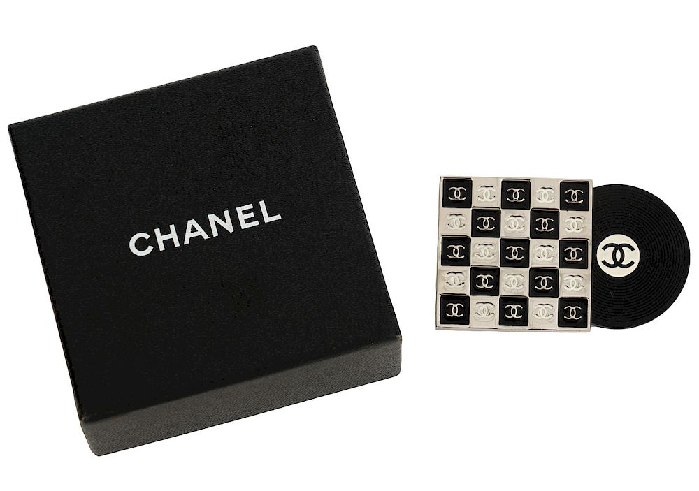 Appraisal: Chanel Silver Album Cover Brooch or Pendant This stylish Chanel