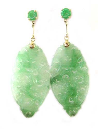 Appraisal: PAIR OF JADE PENDANT EARRINGS each k yellow gold having