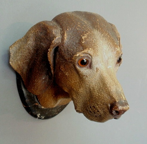 Appraisal: Terracotta hound head with glass eyes and paint decoration h