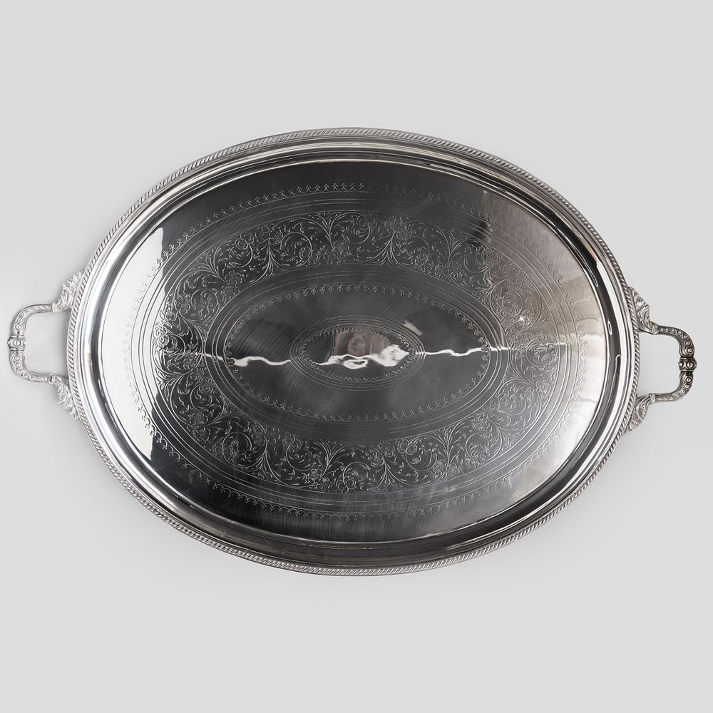 Appraisal: Large Silver Plate Two Handled Tray x in Condition Minor