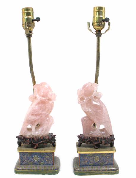 Appraisal: A pair of Chinese rose quartz carvings of birds now