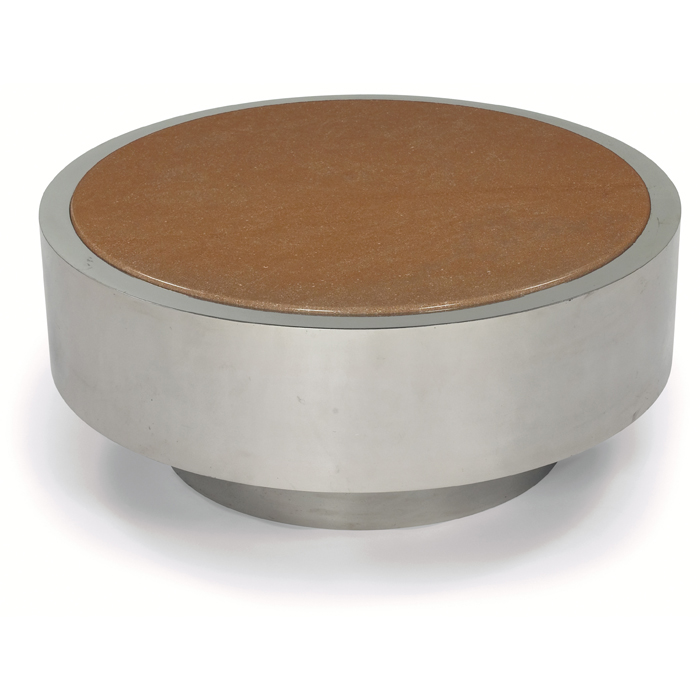 Appraisal: Brueton coffee table s round form with seamless chrome structure