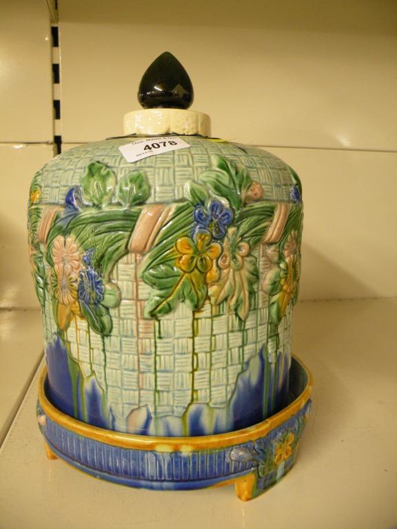 Appraisal: A th C Continental Majolica cheese dish and cover decorated