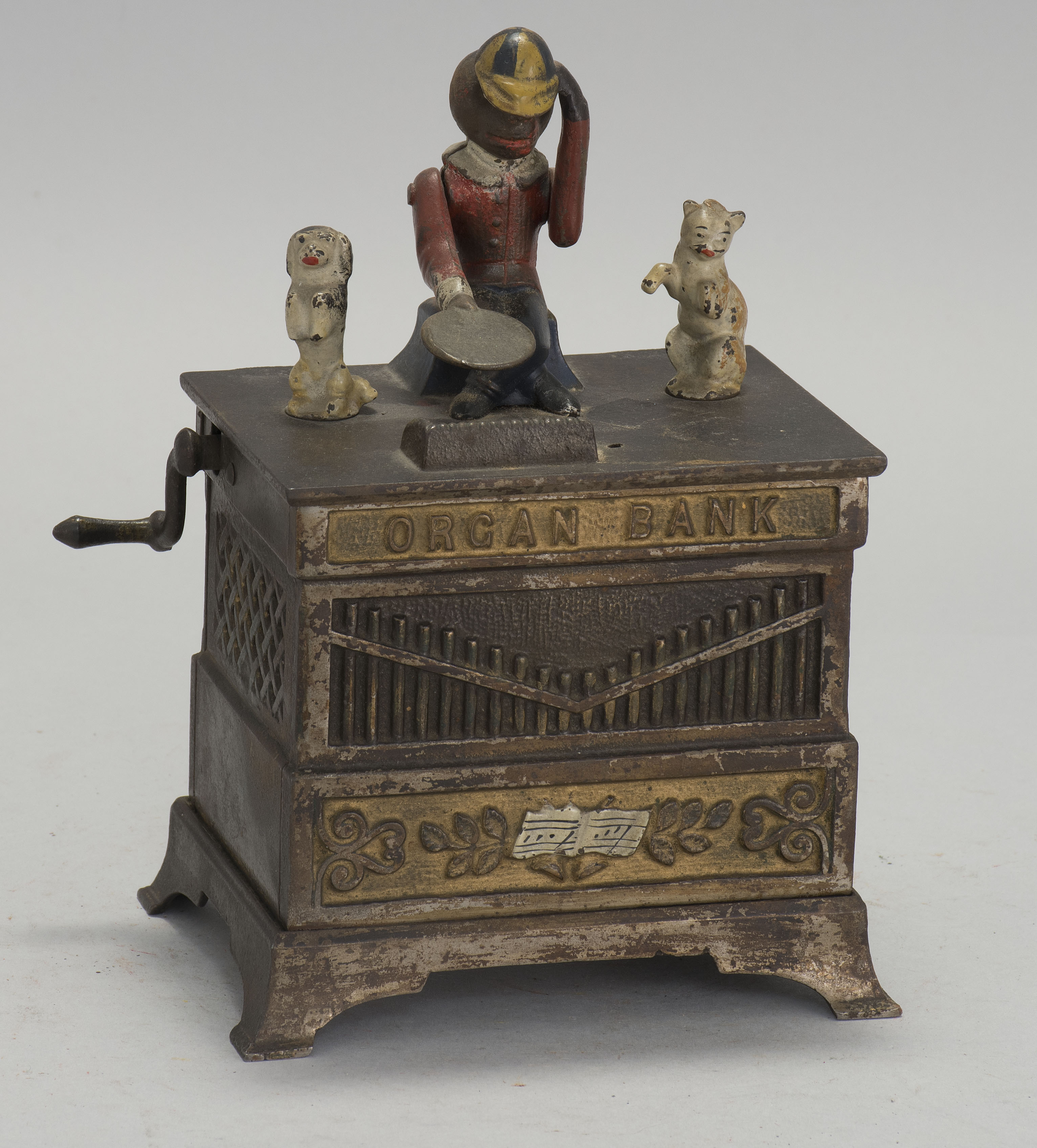 Appraisal: MONKEY CAT AND DOG ORGAN BANK CAST IRON MECHANICAL BANK