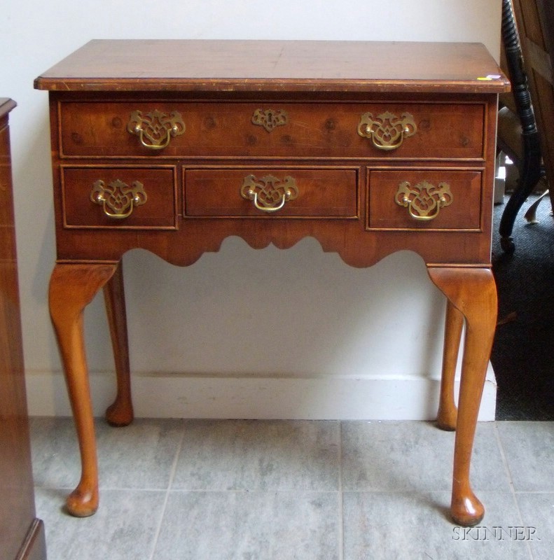 Appraisal: Diminutive Queen Anne Style Inlaid Mahogany and Burl Veneer Lowboy