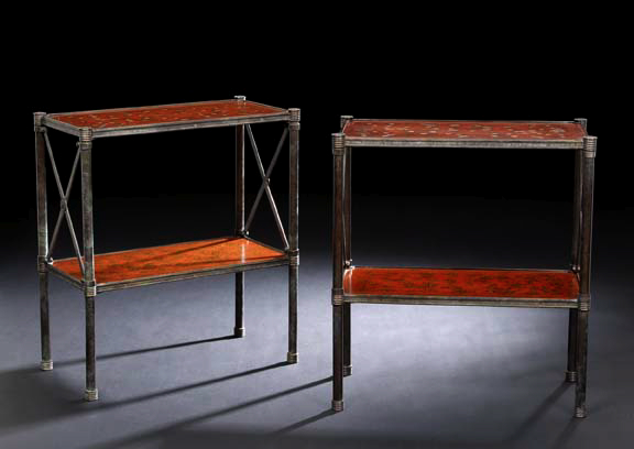 Appraisal: Pair of Directoire-Style Patinated Metal and Lacquered Tiered Tables each