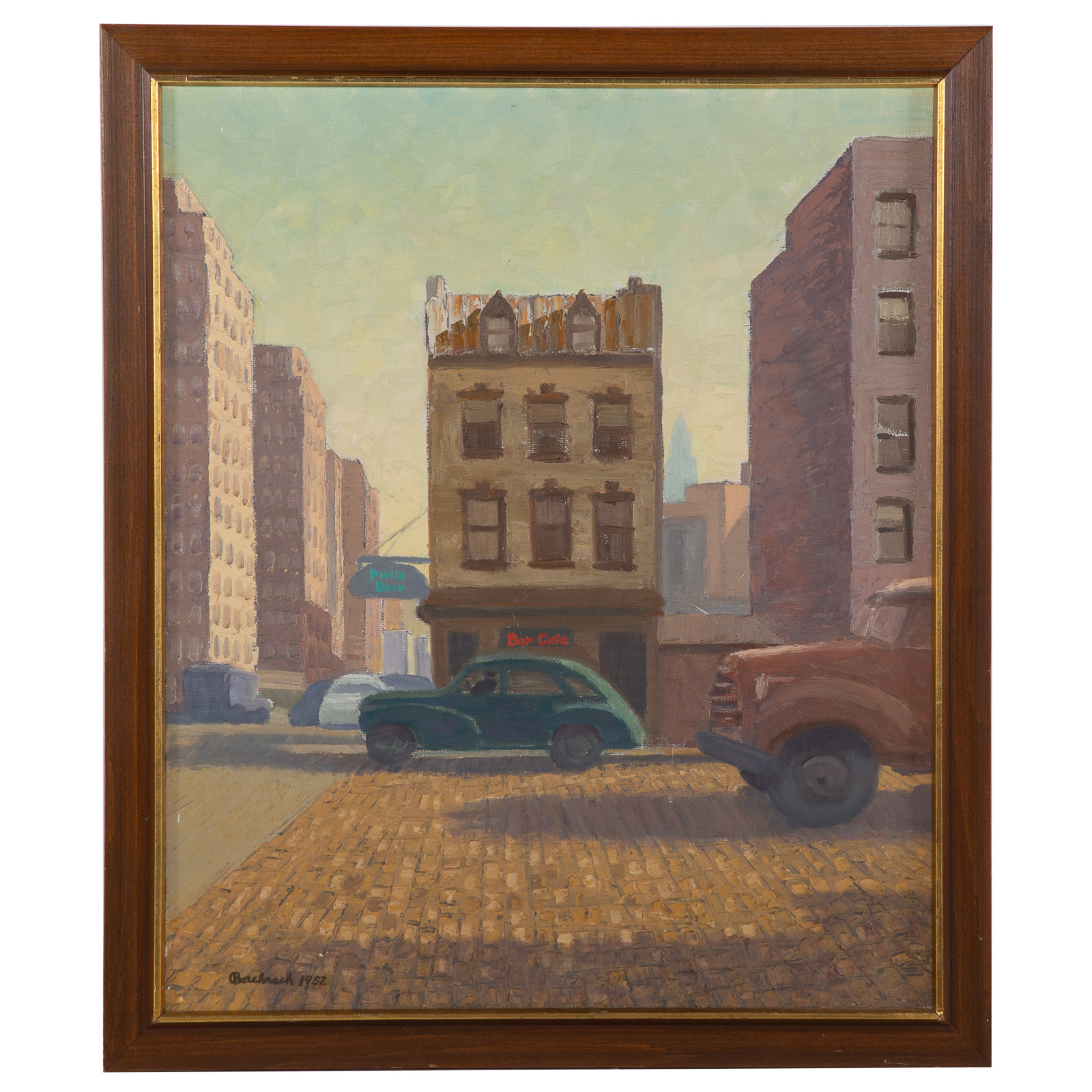 Appraisal: BACHRACH CITY SCENE OIL ON CANVAS American th century Signed