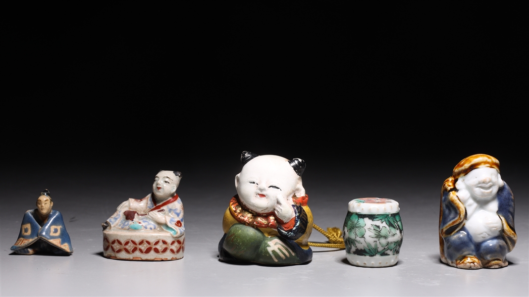 Appraisal: Group of five various ceramic Japanese netsukes minute imperfections H