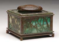 Appraisal: TIFFANY GRAPEVINE INKWELL Nice Tiffany inkwell has pierced bronze design