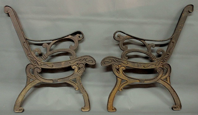 Appraisal: Pair of cast iron Art Nouveau bench ends early th