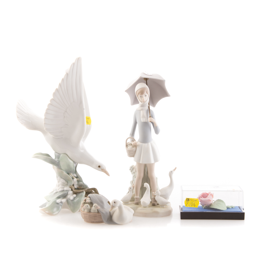 Appraisal: Four Lladro porcelain figures including Girl With Umbrella and Geese