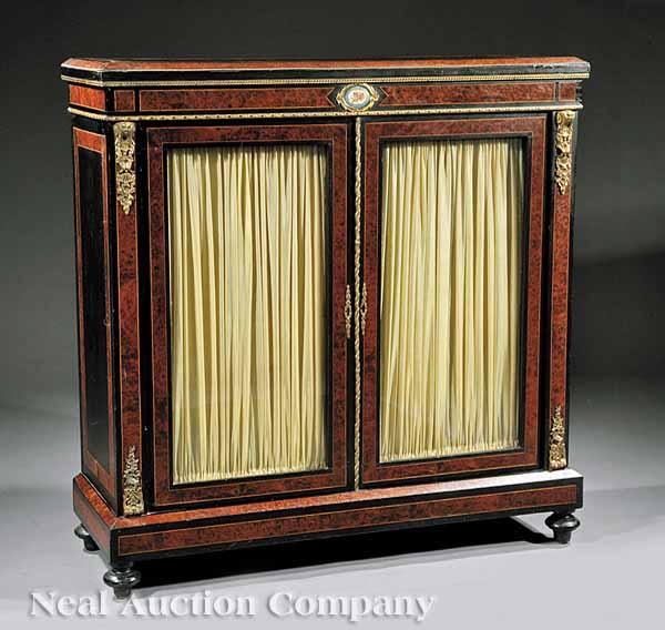 Appraisal: An Antique Louis XVI-Style Mahogany Ebony Thuyawood and Bronze-Mounted Cabinet