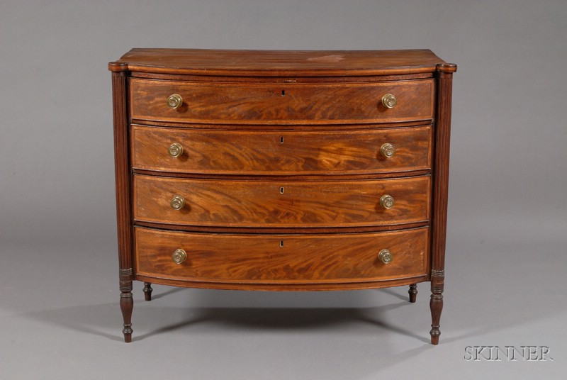 Appraisal: Federal Mahogany Carved and Inlaid Bowfront Chest of Drawers northern