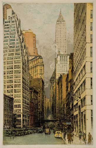 Appraisal: LUIGI KASIMIR New York Wall Street Color aquatint x mm