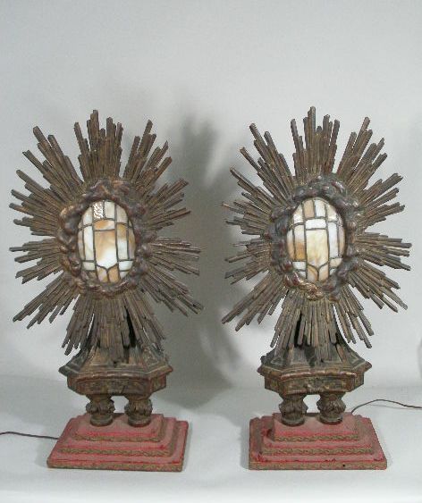 Appraisal: Pair of Table Lamps carved wood and paint decorated central