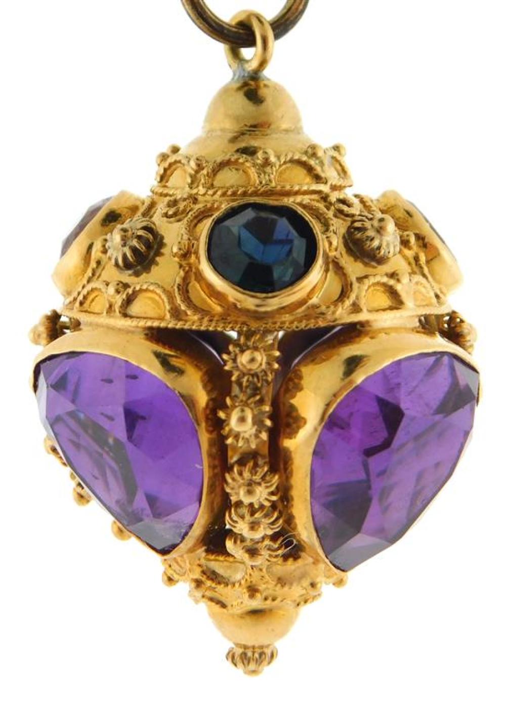 Appraisal: JEWELRY K Amethyst Fob Pendant tested K yellow gold orb