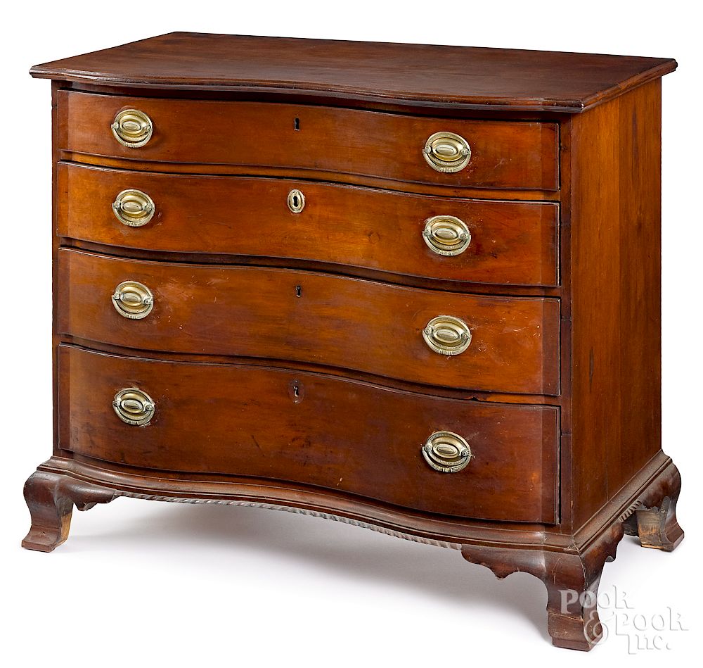 Appraisal: New England Chippendale cherry oxbow chest of drawers Exclusive on