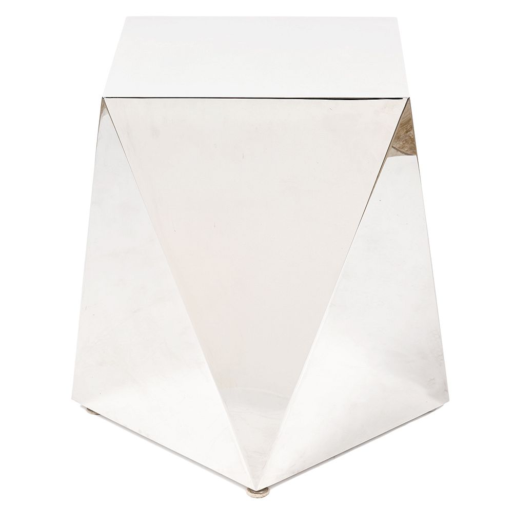 Appraisal: Faceted Sided Chrome End Table Faceted sided chrome end table