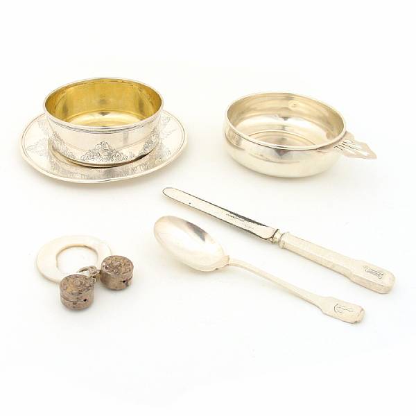 Appraisal: A group of sterling baby items Comprsing set bowl with