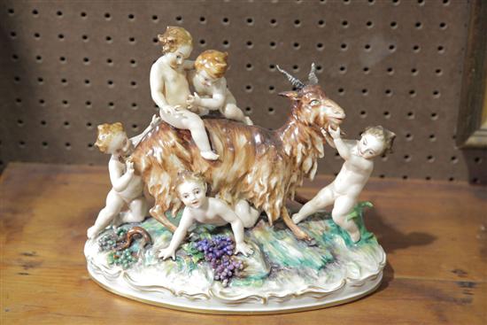 Appraisal: LARGE PORCELAIN FIGURE GROUP Depicting cherubs and a goat Blue