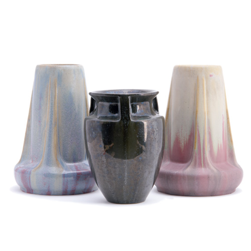 Appraisal: FULPER Three vases two buttressed in Famille Rose and purple